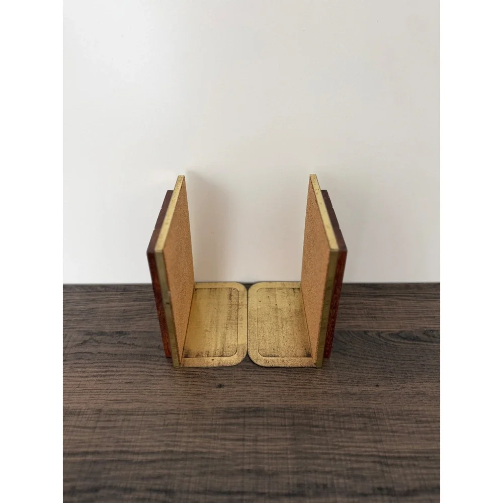 Vtg Park Sherman Solid Walnut Metal Bookends Mid Century Modern Minimalist Pair